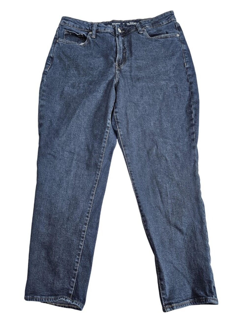 Old‎ Navy High-Rise O.G. Straight Jeans Womens 14 Blue Dark Wash Stretch Denim
